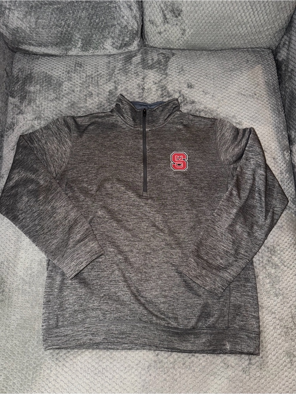 Men's NCSU adidas Gray Quarter-Zip Pullover with Red Logo